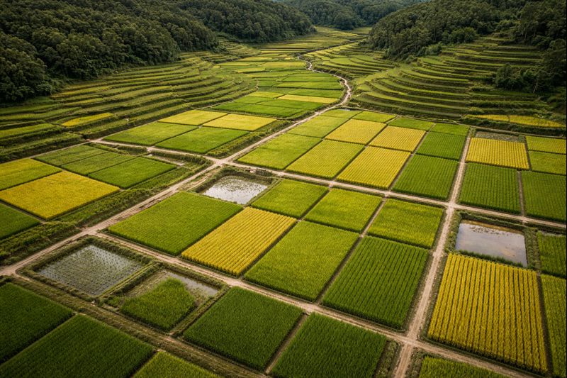 Terraced fields holding their structure through changing conditions